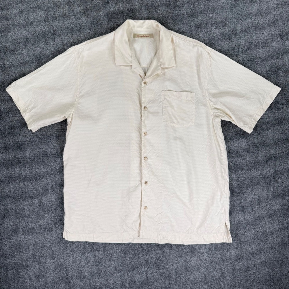 Tommy Bahama 100% Silk Camp Shirt Men's Large Ivory Short Sleeve Button Up - Picture 1 of 7